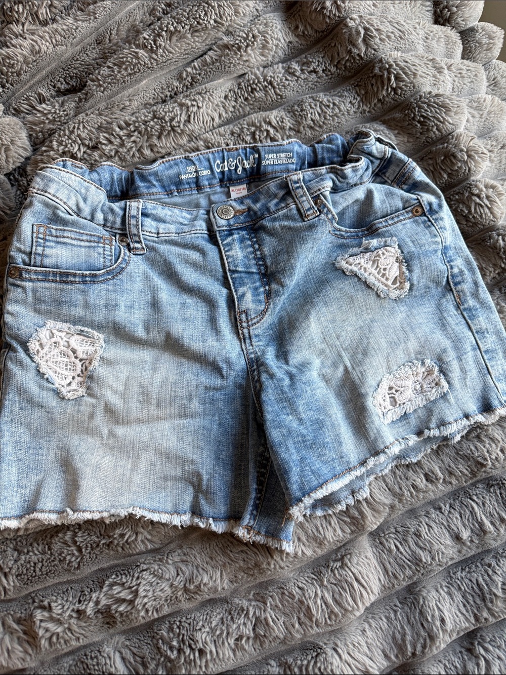 Cat & Jack Light Blue Denim Crochet Accent Shorts